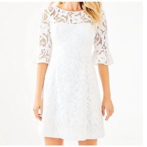 Lilly Pulitzer 16 Allyson Dress White Vine Lace Coastal Bridal Knee Length New
